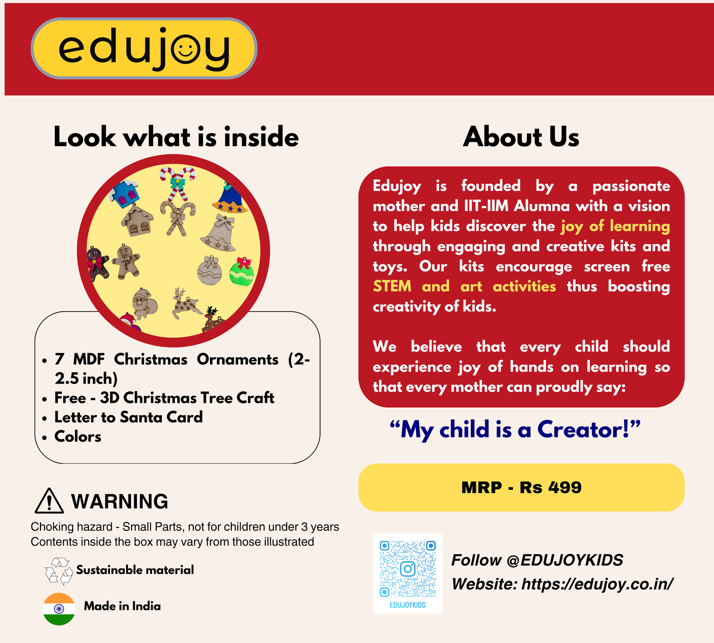 Edujoy Crafty Christmas Ornament Kit